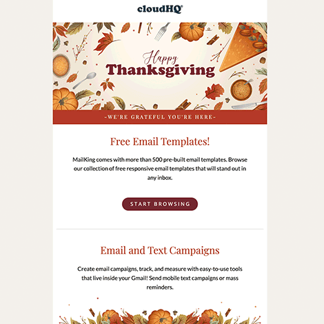 Thanksgiving Welcome Email for New MailKing Users